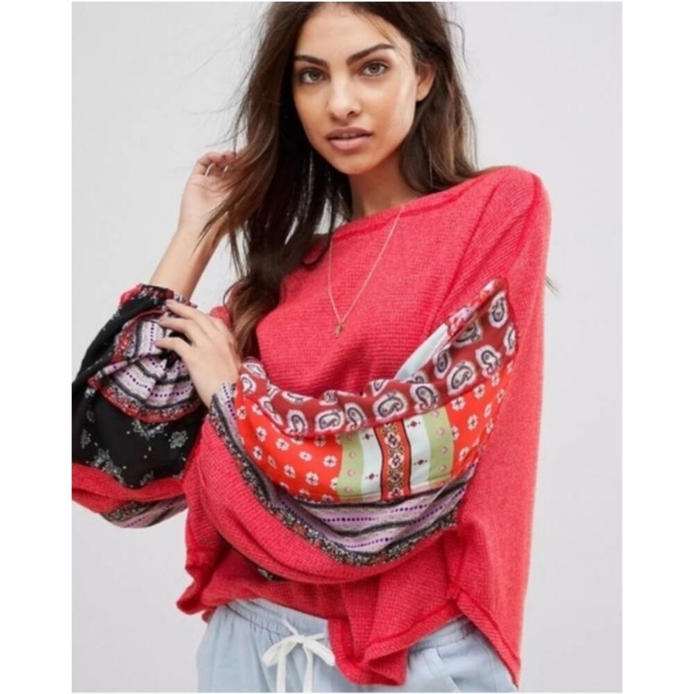 Free People balloon sleeve‎ red thermal